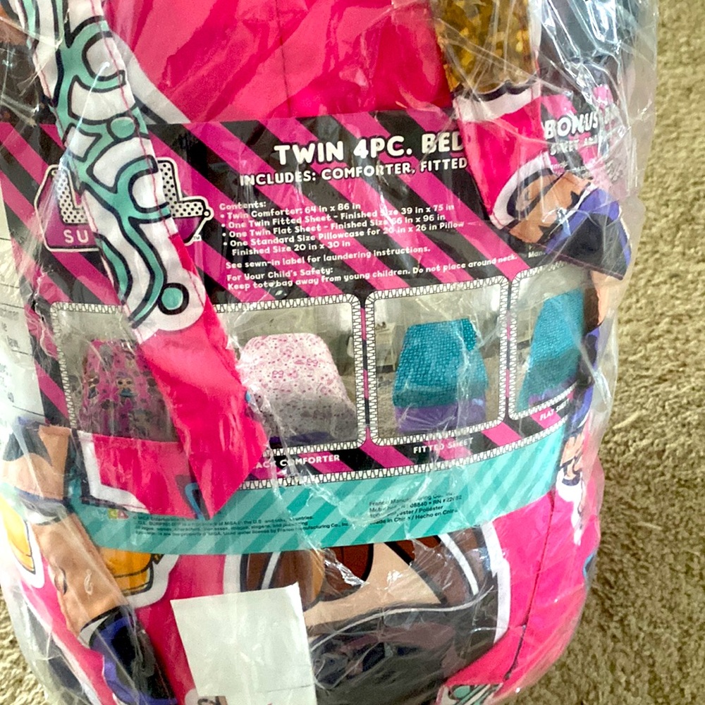 Girls twin 4pc LOL Bed comforter set. Brand new! Never used still in packaging.